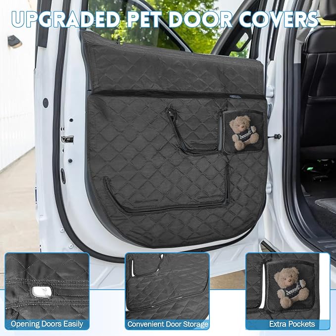 nuoozy Dog Car Door Protector Compatible with Ford F-150 2015 2016-2021 2022 2023 Thickening Pet Vehicle Door Guard Cover with Storage Pocket Anti-Scratch Nonslip Machine Washable Black (2 Pack)