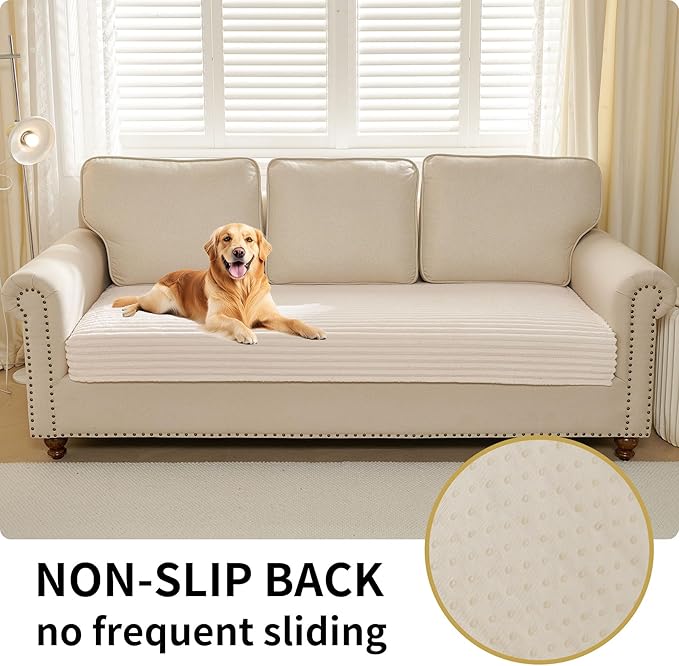 HAOMAIJIA Waterproof Couch Cover for Dogs Washable,Fuzzy Pet Couch Covers for Sofa,Thick Soft Dog Bed Cover Non-Slip Couch Covers for 2 Cushion Couch Sofa Pet Friendly (Off White, 35" x 62")