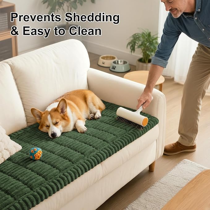 Smiry Couch Cover for Dogs, Non Slip Washable Sofa Protector for Pets, Soft Furniture Cover for Pet, Stylish Sofa Covers, Cozy Protect Against Fur, Dirt & Everyday Messes (Dark Green, 35.4" x 82.7")