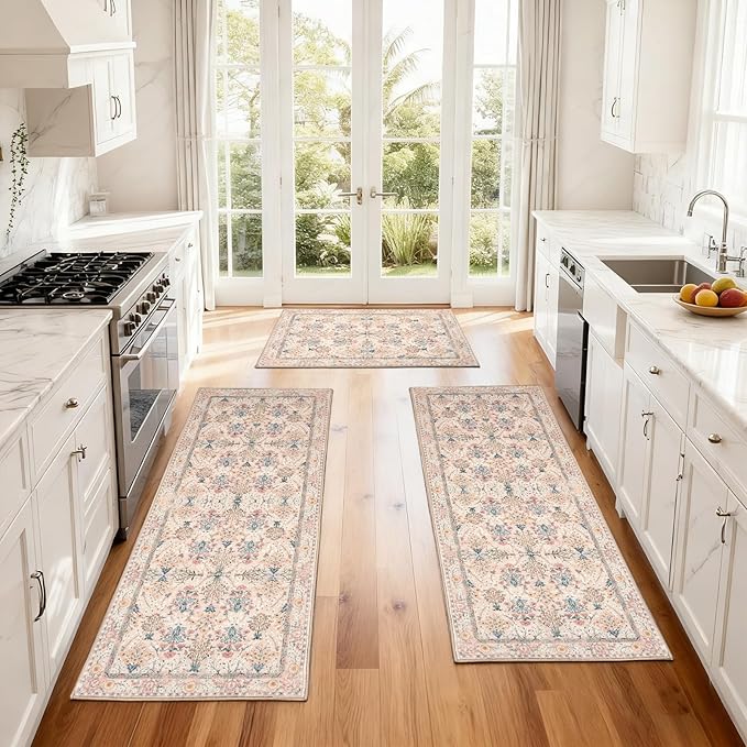 Kitchen Rug Set 3Pcs, Boho Rug Sets Non Slip Washable for Floor Thick Farmhouse Kitchen Decor Runner Rugs for Kitchen, Entryway，Laundry, Hallways 20''x32''+20''x48''+20''x59