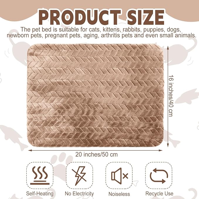 Drydiet 4 Pack Self Heating Cat Pad 16 x 20 Inch Self Warming Cat Bed Non Slip Warm Dog Pad Mat Washable Pet Kennel Crate Bed Mat for Indoor Outdoor Pets(Camel,16 x 20 Inch)
