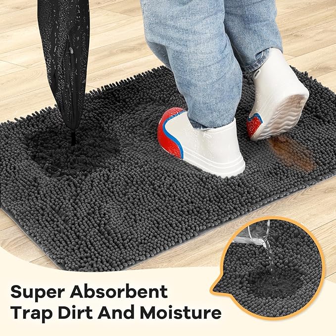 Absorbent Dog Door Mat for Muddy Paws, 60" x 24" Chenille Indoor Mats for Entryway, Trap Dirt Front Door Mat Indoor Entrance Washable Non Slip Soft