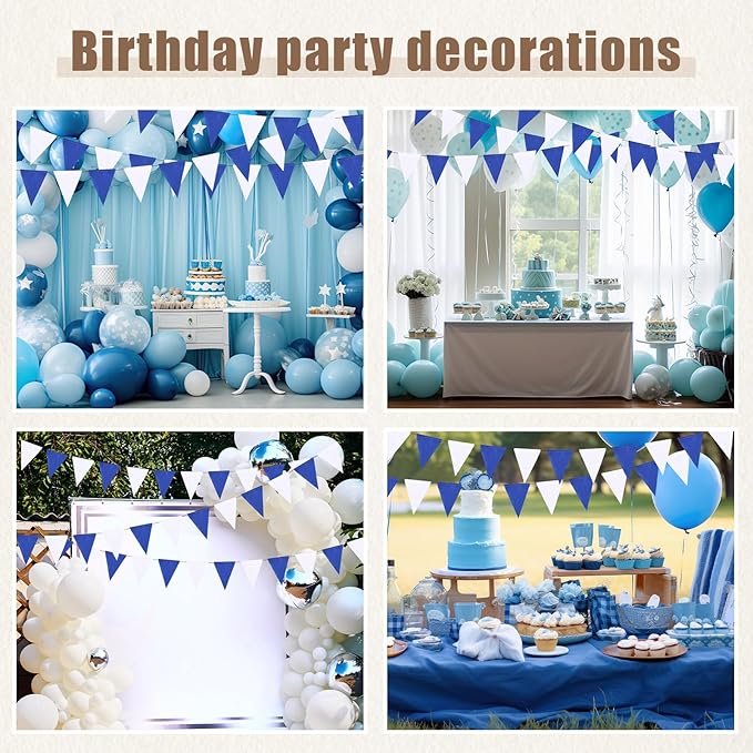 HESTYA 42 Pieces Blue Pennant Banner Flag Bunting Triangle Banner Pennants for Graduation Birthdays Classroom School Carnival Garland Outdoor Events Party Hanging Decorations
