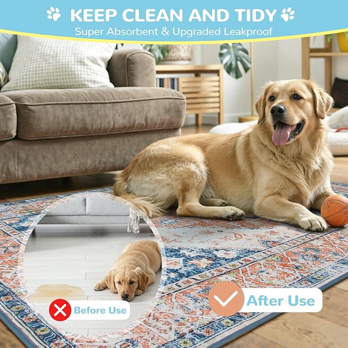 Lahome Super Absorbent Washable Pee Pads for Dogs - Secure Floor Protection - Non-Slip, Leakproof Reusable Pads for Training, Crates & Playpens (2 Pack, 36"x36", Beige Blue)