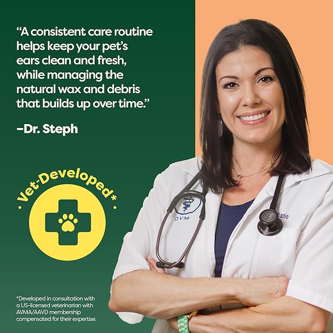 Earth Rated Vet-Developed Pet Ear Wipes, Hypoallergenic Cleaner for Dogs & Cats Ears to Remove Dirt and Wax Build Up, Wild Oat Scent, 70 Count