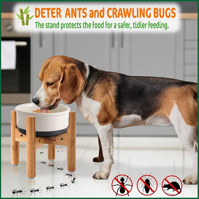 Dog Bowl Stand for Medium Breeds - Use to Raise, Elevate Dog Food/Water Feeders, Fountains and Bowls, Adaptable Size (See Size Guide) - Bamboo