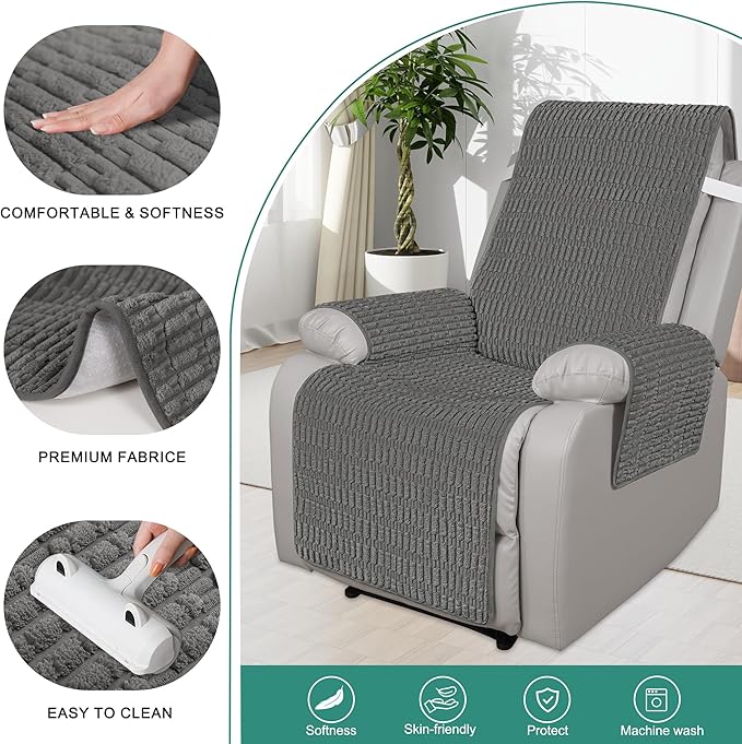 Foxdecor Recliner Chair Covers, Recliner Cover Non-Slip Chair Covers, Washable Recliner Couch Cover Furniture Protector, Cover for Recliner Chair with Elastic Straps. (Dark Grey, 23" W)