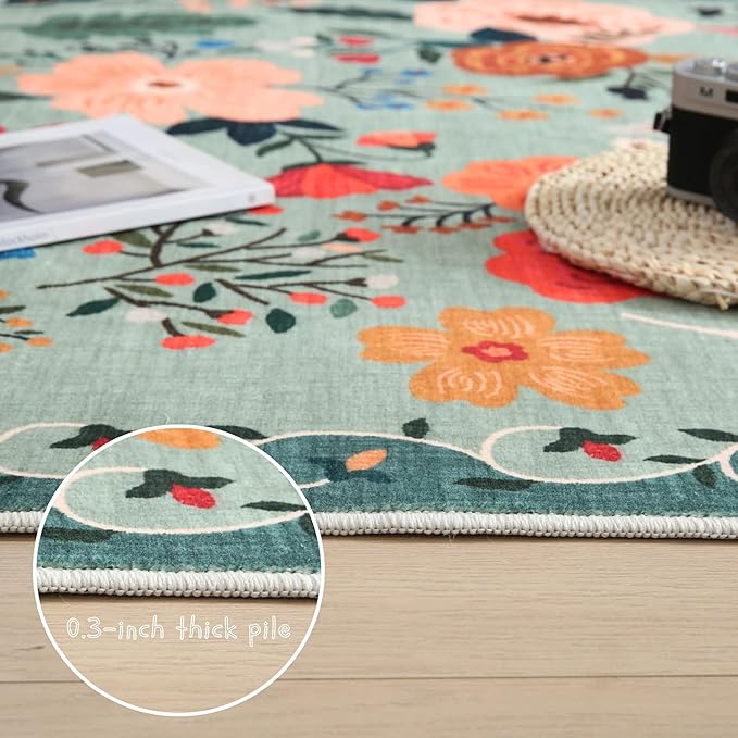 Rugcomf Runner Rug for Hallways Kitchen Rug Non Slip 2'6''x8' Washable Runner Rugs with Rubber Backing Soft Floral Carpet Runner for Hallways, Kitchen, Laundry, Bedroom, Bathroom(Green)