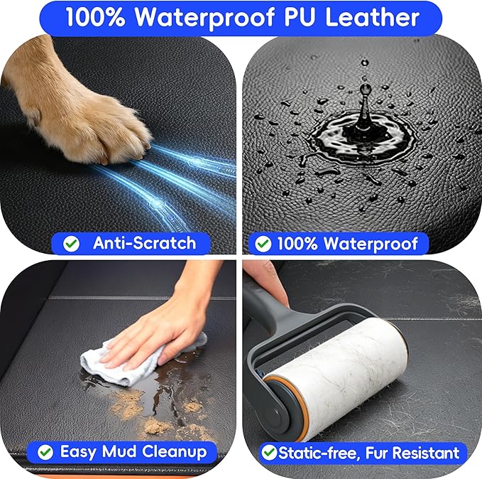 2-In-1 Heavy-Duty Hard Bottom Dog Hammock for Car, 100% Waterproof PU Leather Backseat Cover, Zipper Side Flaps, Non-Slip Extender for Large/Elderly Dogs & Multi-Dog Families,Fits Sedan/SUV/Med.Truck