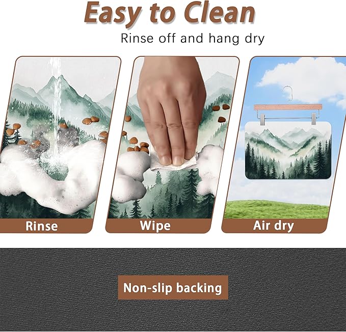 Misty Forest Mountain Dog Food Mat for Floors,Absorbent Quick-Dry Pet Feeding Mat,Cat Dog Bowl Mats for Food and Water,Non-Slip Pet Accessories Supplies 12"x20"