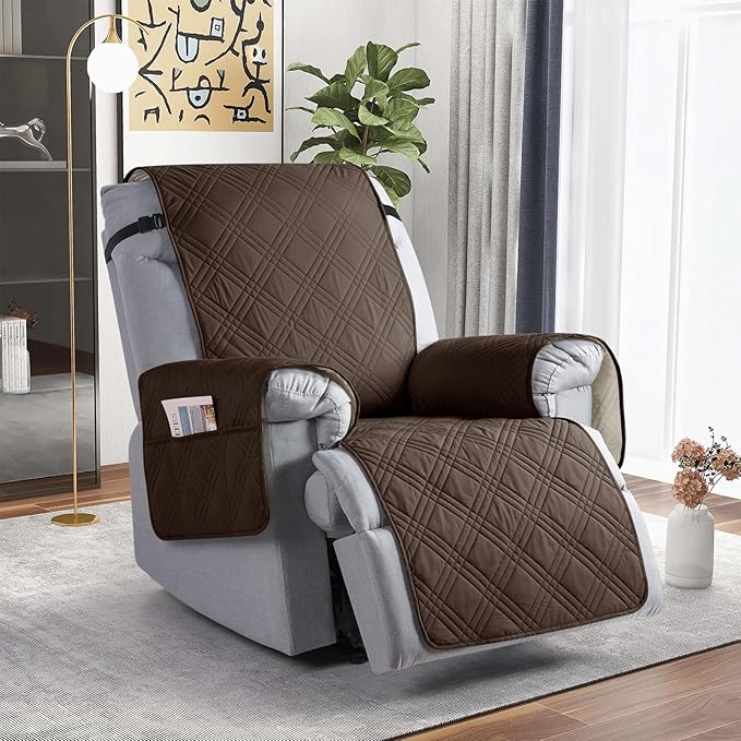 TAOCOCO 100% Waterproof Recliner Chair Cover, Non Slip Recliner Covers for Recliner Chair with Pocket, Washable Reclining Chair Cover Furniture Protector for Kids,Dogs(23.6'', Dark Brown)
