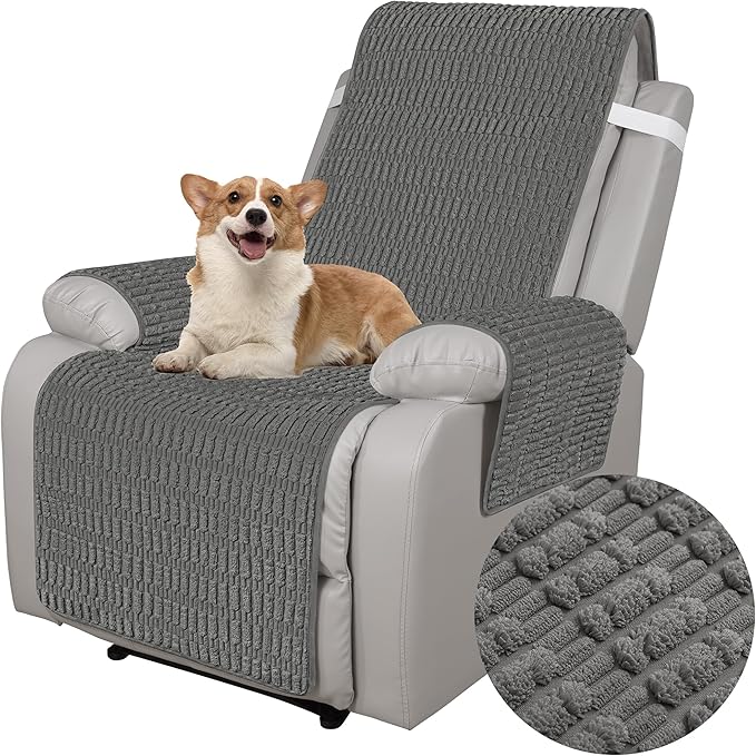Foxdecor Recliner Chair Covers, Recliner Cover Non-Slip Chair Covers, Washable Recliner Couch Cover Furniture Protector, Cover for Recliner Chair with Elastic Straps. (Dark Grey, 23" W)