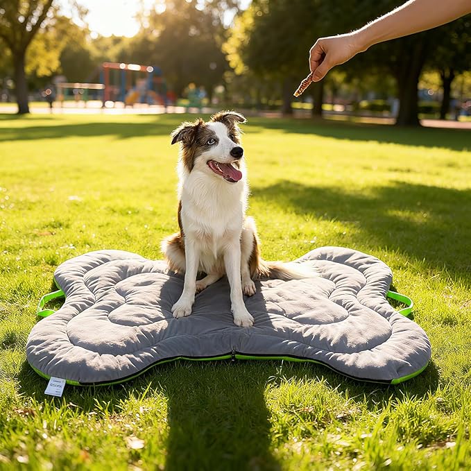 DWCN Outdoor/Car Portable Dog Mat with Handle, All Season Travel Available Washable Dog Crate Sleeping Nap Pad for Medium to Large Dogs Camping and Outdoor Stuff, Park Game Play 47 x 32 Inches, Grey