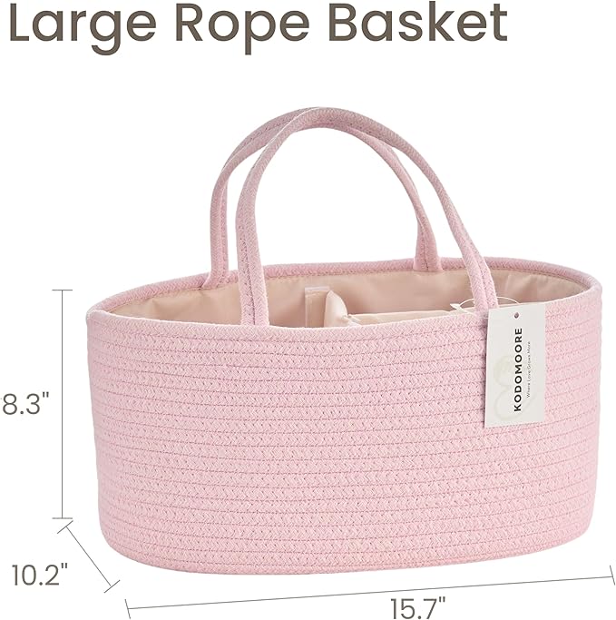 Diaper Caddy Organizer, Empty Gift Basket for Newborn Essentials, Baby Storage Basket, Stylish Gift Bag for Baby Shower, Boys and Girls - Large, Light Pink