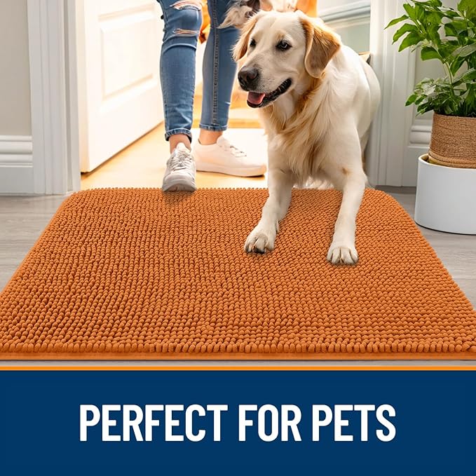 OLANLY Dog Door Mat for Muddy Paws 47x20, Absorbs Moisture and Dirt, Absorbent Non-Slip Washable Doormat, Quick Dry Chenille Mud Mat for Dogs, Entry Indoor Entryway Carpet for Inside Floor, Clay