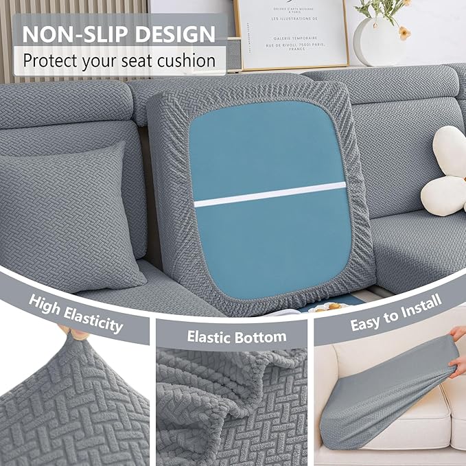 hyha Waterproof Couch Cushion Covers, Wear Resistant Couch Cover, Anti Slip Sofa Slipcovers Washable, Soft Thick Jacquard Furniture Protector for Pets Dog (1 Piece for Large, Light Grey)