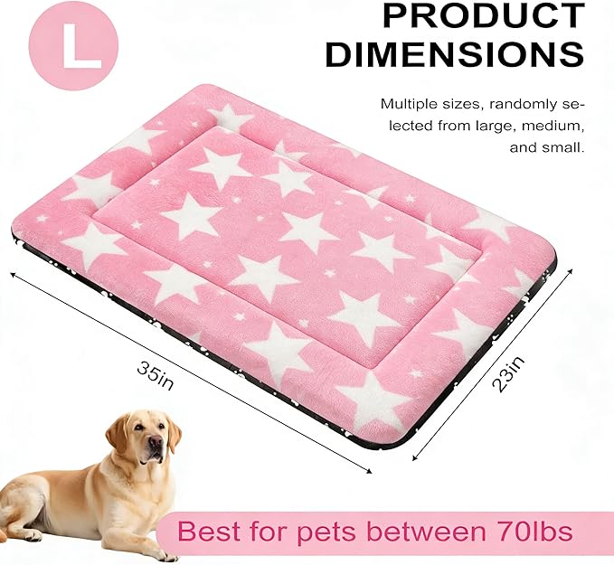 Fogkiss Dog Bed Mat, Reversible Crate Pad & Durable Dog Bed - Machine Washable Kennel Mat with Ultra Soft for Large Dogs (Big&Small Stars Pink, 35" L*23" W*1.5" Th)