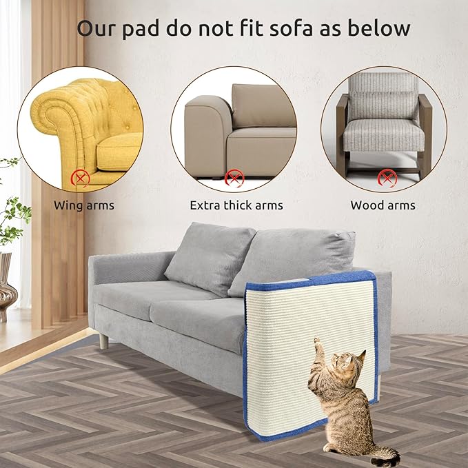 Cat Scratch Furniture Protector with Natural Sisal for Protecting Couch Sofa Chair Furniture,Couch Corner Protectors for Cats 23.6" W*19.7" H (Dark Blue, Left Hand)