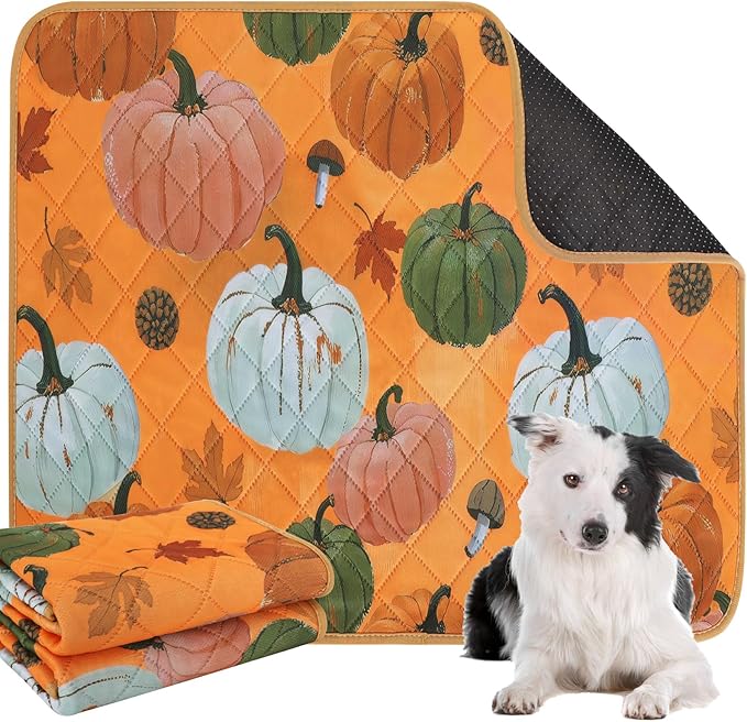 IEUUMLER Washable Pee Pads for Dogs, 2 Pack Pumpkin Pattern Reusable Waterproof Puppy Potty Pads, Non-Slip Absorbent Pet Training Pads for Playpen Crate Bed EU016 Orange Pumpkin, 48x36
