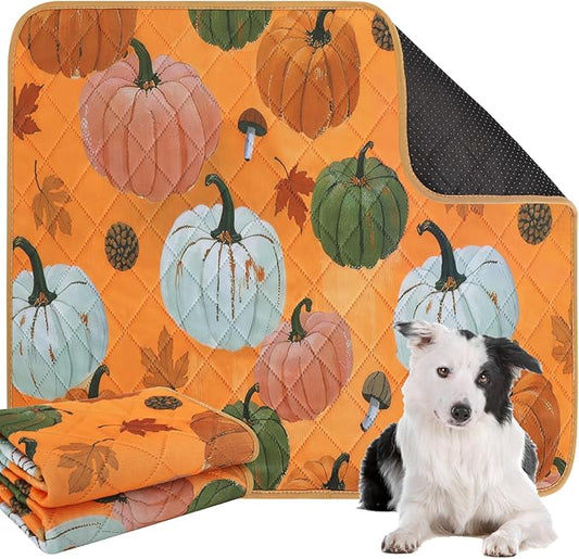 IEUUMLER Washable Pee Pads for Dogs, 2 Pack Pumpkin Pattern Reusable Waterproof Puppy Potty Pads, Non-Slip Absorbent Pet Training Pads for Playpen Crate Bed EU016 Orange Pumpkin, 48x36