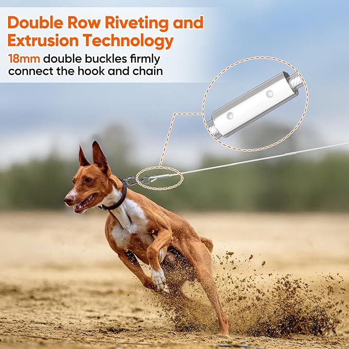 Tresbro 80FT Reflective Tie Out Cable for Dogs Up to 250 Pounds, Steel Wire Lead Leash Cable with Stainless Dual Fix Buckle, Lightweight and Enduring, Dog Chains Outside for Outdoor,Yard,Camping