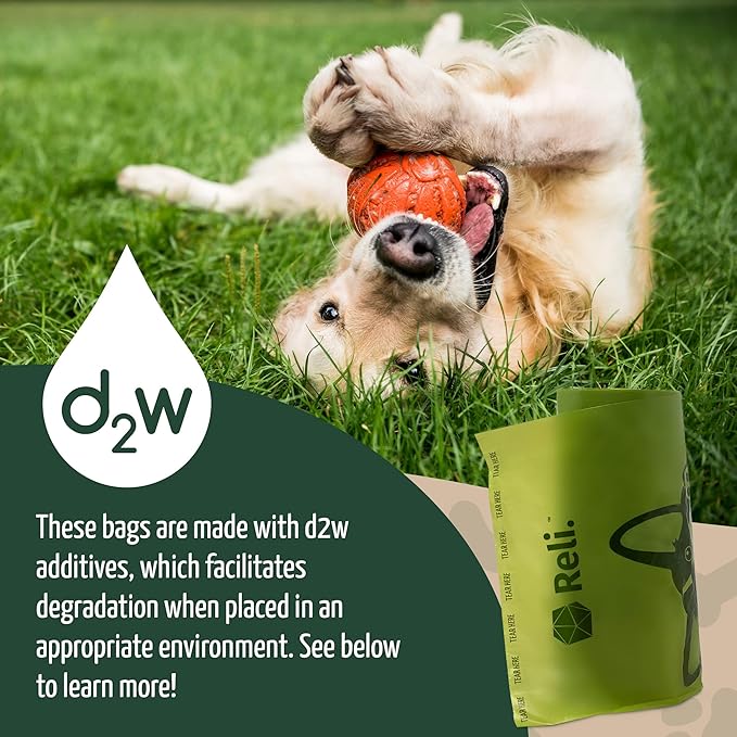 Reli. Biodegradable Dog Poop Bags w/Holder (360 Count - 24 Rolls) | 9x13" Large Dog Bags for Poop w/Dispenser | Green Eco-Friendly | Oxobiodegradable Pet Waste Disposal Refills (Unscented) (Pack of 2)