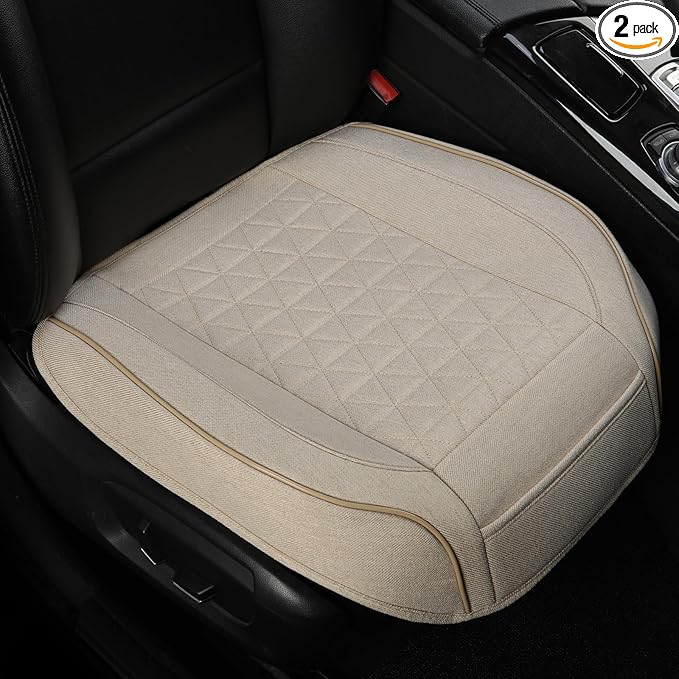 West Llama Linen Front Car Seat Cover Protector Anti-Slip Bottom Seat Cover Fits 95% of Vehicles,Wrapping Around The Bottom,Triangular Pattern(Beige-2Pcs)