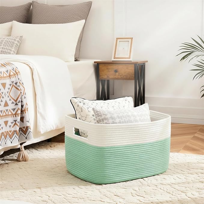 Blanket Basket,Rectangle Woven Baskets for Storage,65L Laundry Basket for Decorative Nursery Blanket,Toys,Dirty Clothes and Magazine in Shelves,Baby Room,and Living Room