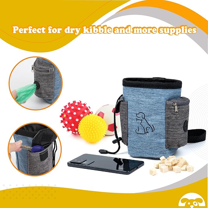PetnBeyond Dog Treat Pouch Lightweight and Portable Pet Safe Treat Bag, Training Hands-Free Snack Bag with Built-In Poop Bag Dispenser, Capacity for 2 Cups - Great For Walking (Brown, Paw)