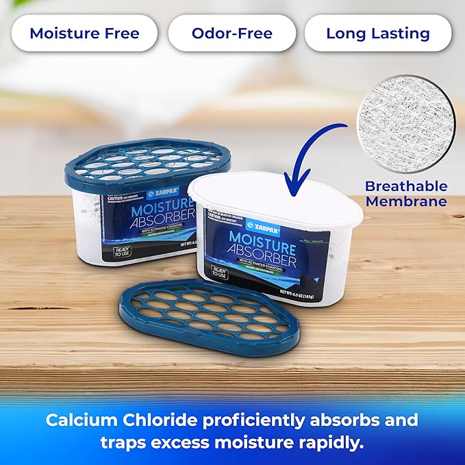 Moisture Absorber Activated Charcoal 6.5 oz/185g | Removes Moisture, Damp, Humidity & Odors | Odor Absorber | Moisture Trap for Bathroom, Closet, Kitchen & Small Spaces | Set of 15