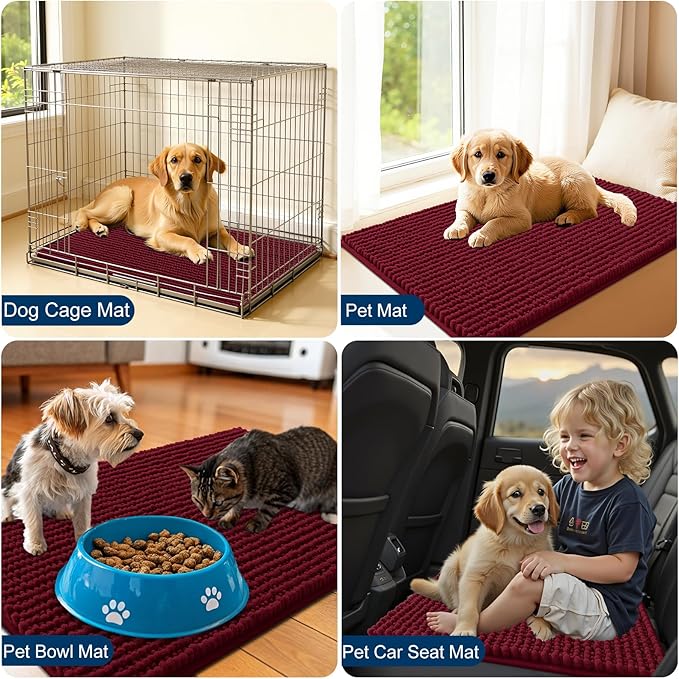 OLANLY Dog Door Mat for Muddy Paws 34x21, Ultra Absorbent Chenille Mud Doormat, Non-Slip Washable and Dirt Trapping Doormat for Indoor Entryway, Quick-Dry Indoor Pet Bed Mats for Dogs, Burgundy