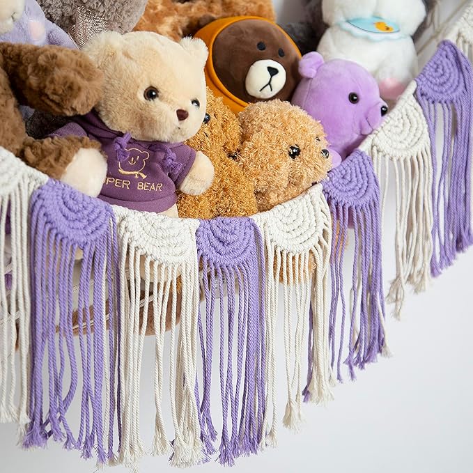 Amdermi Stuffed Animal Hammock Corner Hanging Net for Stuff Animal Storage Toy Organizer for Kid's Room Stuffed Animal Toy Hammock Plush Toy Holder