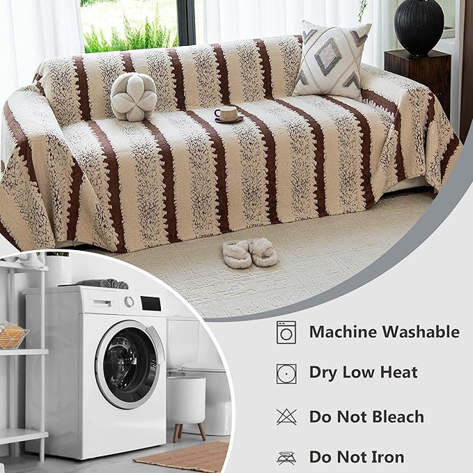 Sherpa Fleece Oversized Couch Cover for 3-4 Cushion Sofa, Brown 71" x 150" - Pet Proof Sofa Covers Heavy Duty Scratch Resistant Pet Friendly Furniture Cover - Easy Install, Machine Washable