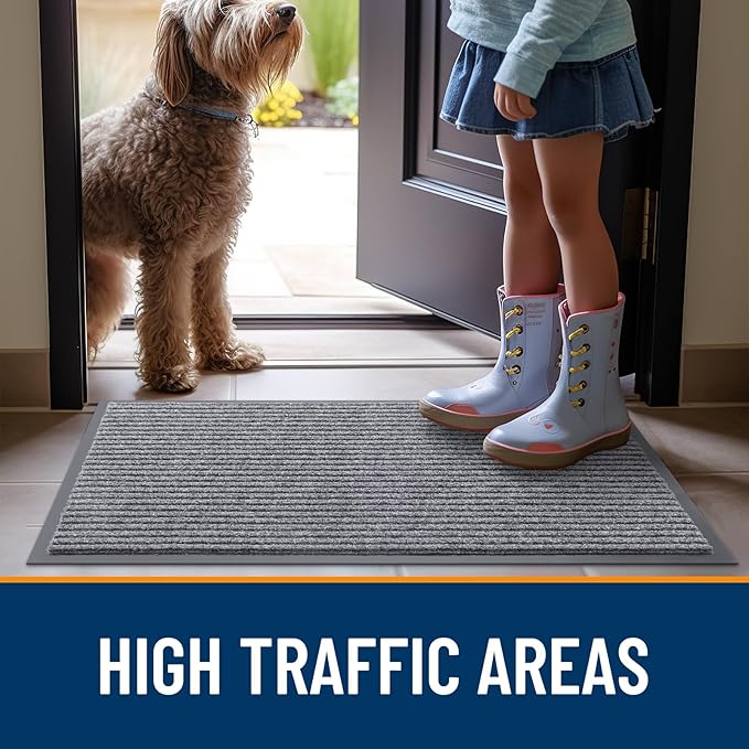 OLANLY Front Door Mat Indoor Outdoor Entrance, Waterproof Heavy Duty Doormat, Fade Resistant, Low Profile, Easy Clean Patio Porch Welcome Floor Mats for Entry, 47x17, Light Gray