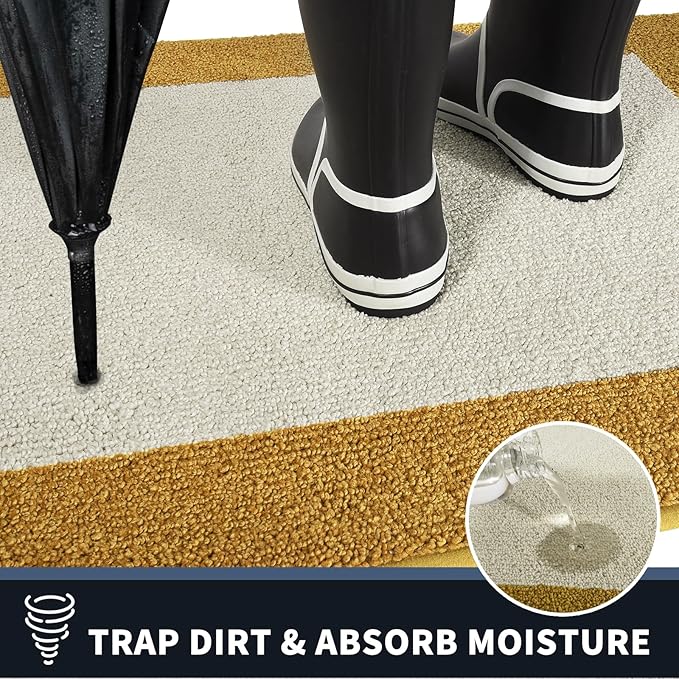 PURRUGS Dirt Trapping Door Mat 24" x 60", Non-Slip Machine Washable Entry Rug, Entrance Mat, Indoor Front Door Mat, Super Absorbent Entryway Rug for Muddy Shoes & Paws, Light Cream & Gold