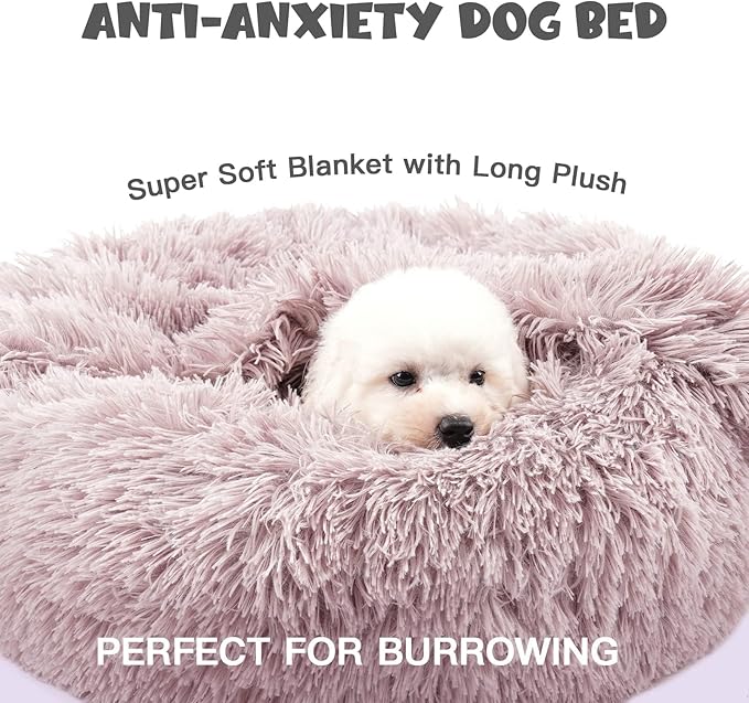 Himax Dog Beds for Small Dogs, Donut Dogs Beds with Blanket Attached, Calming Dog Bed Washable (20"/26"/35") Beige