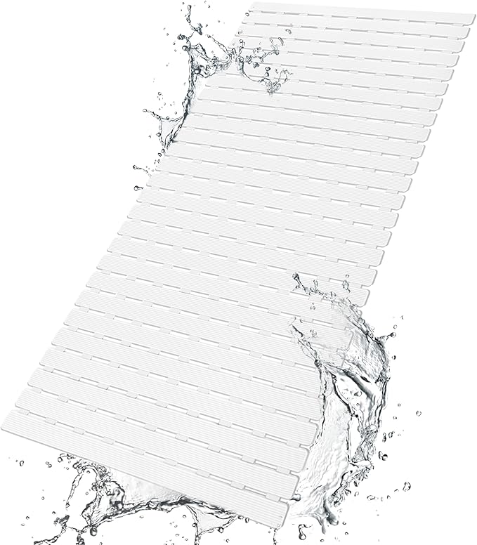 Shower Mat Non Slip Bathtub Mat with Suction Cups and Drain Holes 37.4 x15.7 Inch Bath Mat for Tub & Shower.Easy Dry,Easy to Cut,Eco-Friendly
