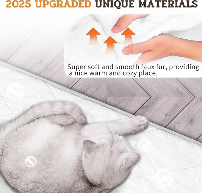 NWK Fluffy Self Warming Cat Mat, Cat Blanket, Thermal Dog Mat, Washable, Non-Slip Bottom for Sofa & Crate & Kennel & Car Seat (Creamy White, Small (20'' X 16'' X 0.4''))