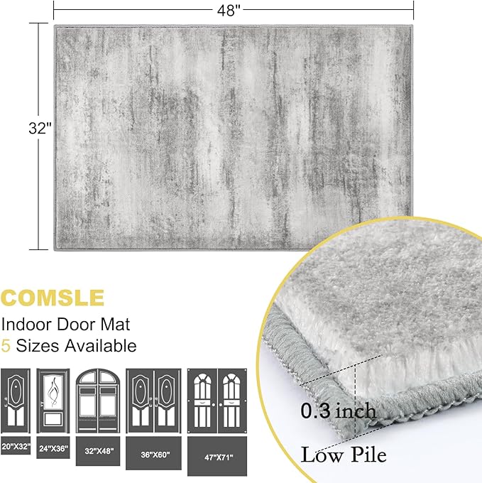 COMSLE Door Mat, Front Door Mat Indoor for Entrance Faux Wool Absorbent Non Slip Modern Throw Rug for Entryway Hallway Muddy Paws - Pet Friendly, 32x48 Inches,Linear Gray Machine Washable