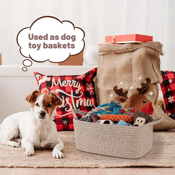 OIASKET Basket for Gifts Empty, Woven Storage Basket with Gift Bag, Ribbon and Wrap Tissue Paper, Small Rope Toy Storage with Handles for Baby Shower, Dog Toy Organizer, 13.6" x 10" x 5.9”