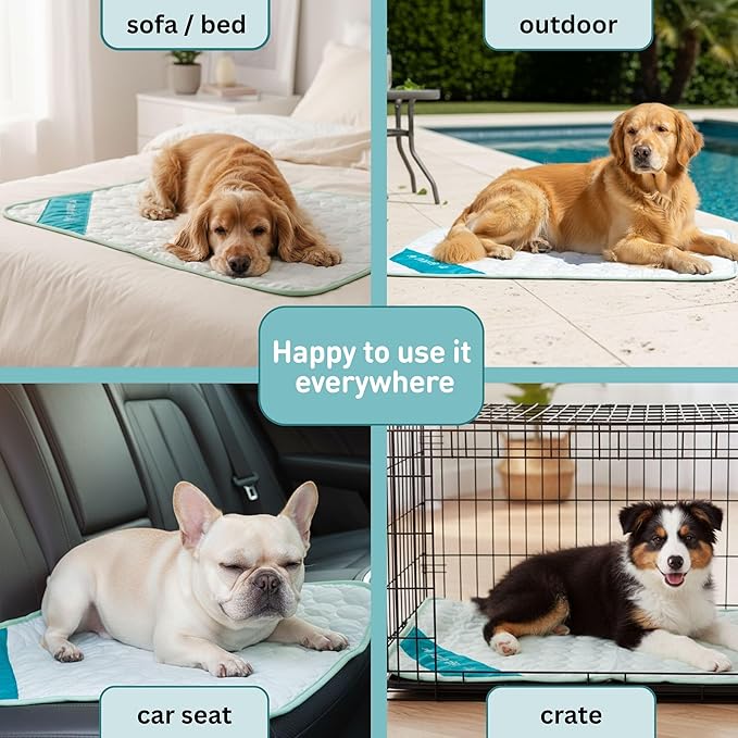 INSPECTOR TAIL Dog Cooling Mat - No Freeze Needed, Self-Cooling Pad for Medium Dogs, Washable Portable for Crate Kennel Car Sofa Bed Floor, Indoor Outdoor Summer Use, 27"x21" with Carry Bag