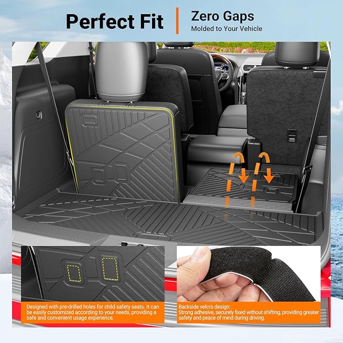 powoq 6&7 Seats Cargo Mat Compatible with 2020-2026 Ford Explorer Cargo Liner Back Seat Protector Trunk Mat TPE Replacement for 2020-2026 Ford Explorer Accessories (Trunk Mat with Backrest Mats)