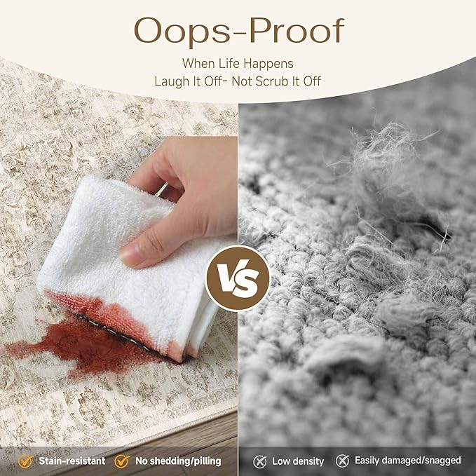 2'6x10 Washable Neutral Runner Rug Beige Vintage Hallway Kitchen Carpet Non-Slip Soft Low Pile Farmhouse Throw Rug for Bedroom Bathroom Laundry Living Room