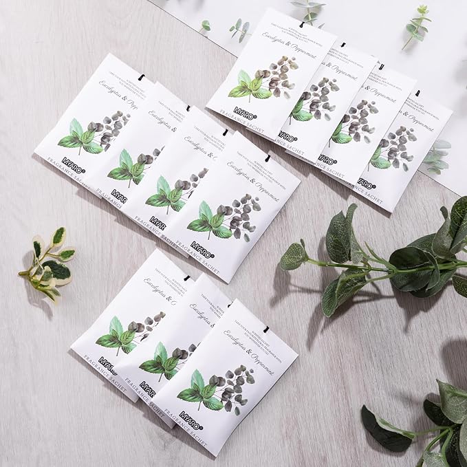 MYARO 12 Packs Eucalyptus Mint Scented Sachets for Drawer and Closet, Long-Lasting Closet Sachet Bags Drawer Deodorizers Fresh Scents, Home Fragrance Air Freshener