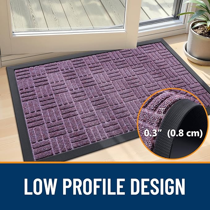 OLANLY Front Door Mat Outside Entrance 47x32, Absorbent, Heavy Duty Sturdy Natural Rubber Doormat Indoor Outdoor, Non-Slip, Stain and Fade Resistant, Low Profile Floor Mat for Entryway, Violet
