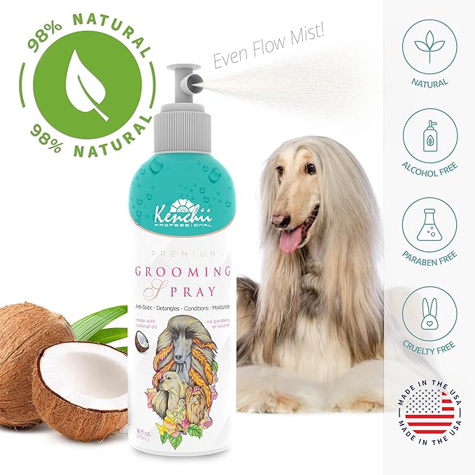 Kenchii Premium Pet Grooming Spray for Dogs and Cats | All-Natural Scented Moisturizing Pet Detangler Spray | Pet Conditioner Coat Shine Spray