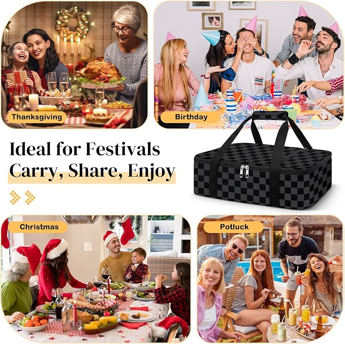 Coobiiya Insulated Casserole Carrier – Portable Tote for Hot or Cold Food, Warmer & Cooler Bag Lunch Bag, Fits 9" x 13" Baking Dish, Ideal for Potluck Parties