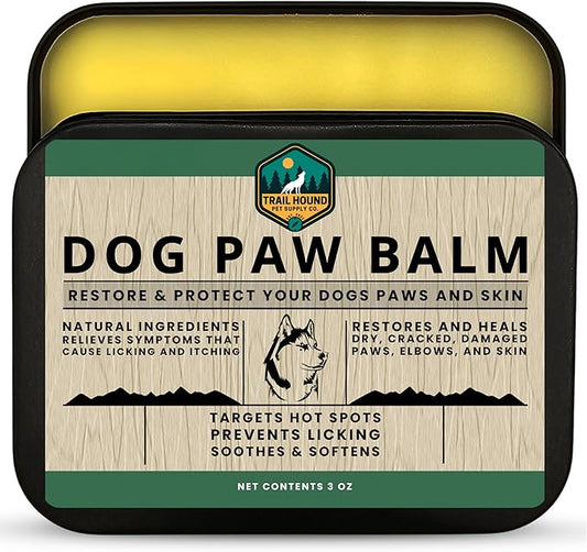 Trail Hound Dog Paw Balm – Natural Dog Paw Protector for Dry, Cracked Heels – Soothes Itchy Skin, Lick-Safe Paw Soother for Dogs – Nose Balm for Dry Snout & Paws, Softens & Repairs – 3oz