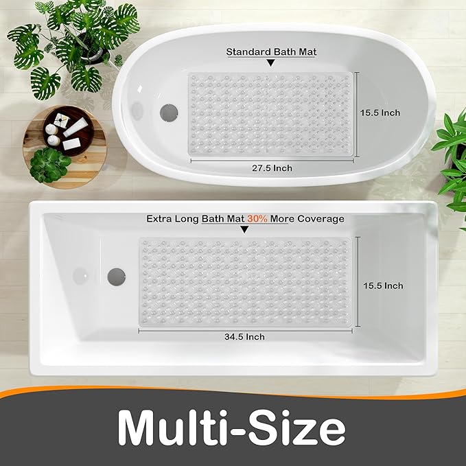 Yimobra Bathtub Mat Non Slip, 27.5"x15.5" Machine Washable Shower Floor Mat, Soft on Feet, Bathmat with Drain Holes and Suction Cups, Bathroom Essentials, Clear