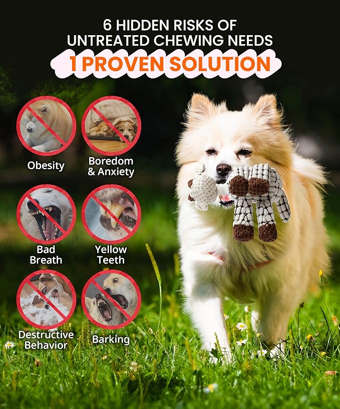 Squeaky Plush Dog Toys - Adorable Animal Designs with Soft Cotton Filling, Cute Stuffed Dog Chew Toys for Small, Medium Non-Aggressive Chewing Dogs Chewer (White - Giraffe/Lamb)